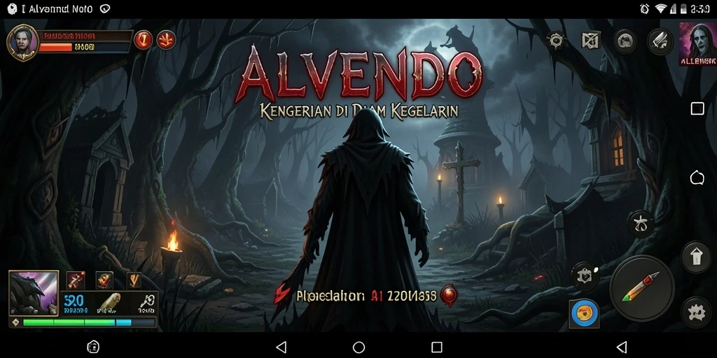 Tangkapan layar menunjukkan suasana menegangkan dan gameplay menyeluruh di ALVENDO.