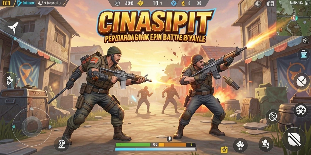 Screenshot gameplay CINASIPIT menampilkan pertarungan seru di arena Battle Royale.