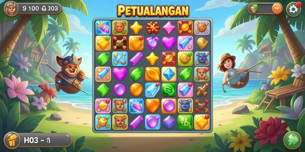 Menampilkan gameplay seru dalam H03 dengan kombinasi warna-warni.