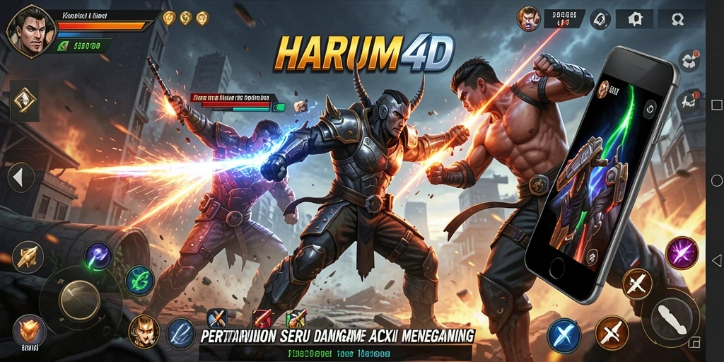 Tampilan gameplay seru dalam HARUM4D menunjukkan pertarungan yang mendebarkan.