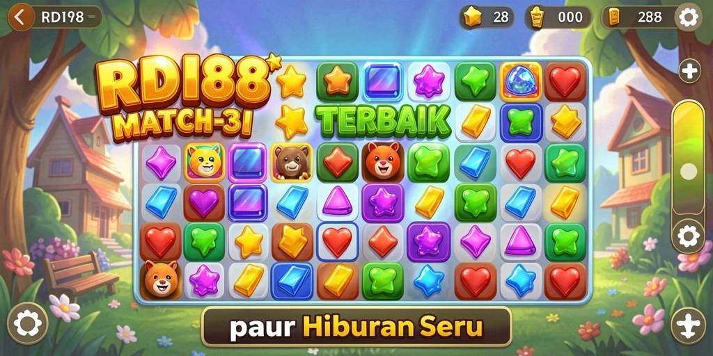 Gameplay seru RDI88 dengan grafis Match-3 yang menawan.
