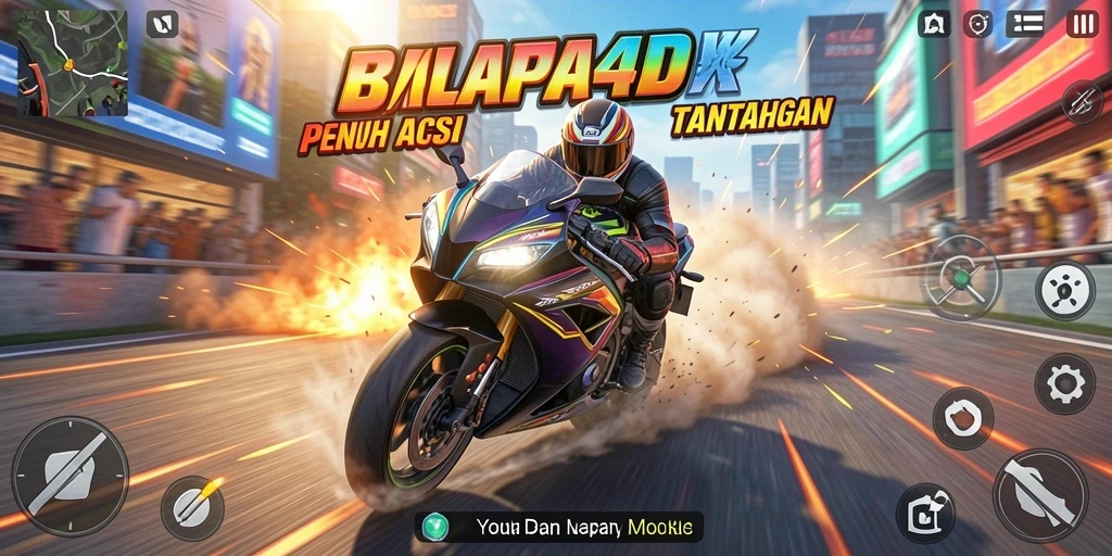 Screenshot SINTE4D menampilkan aksi balapan motor yang seru.