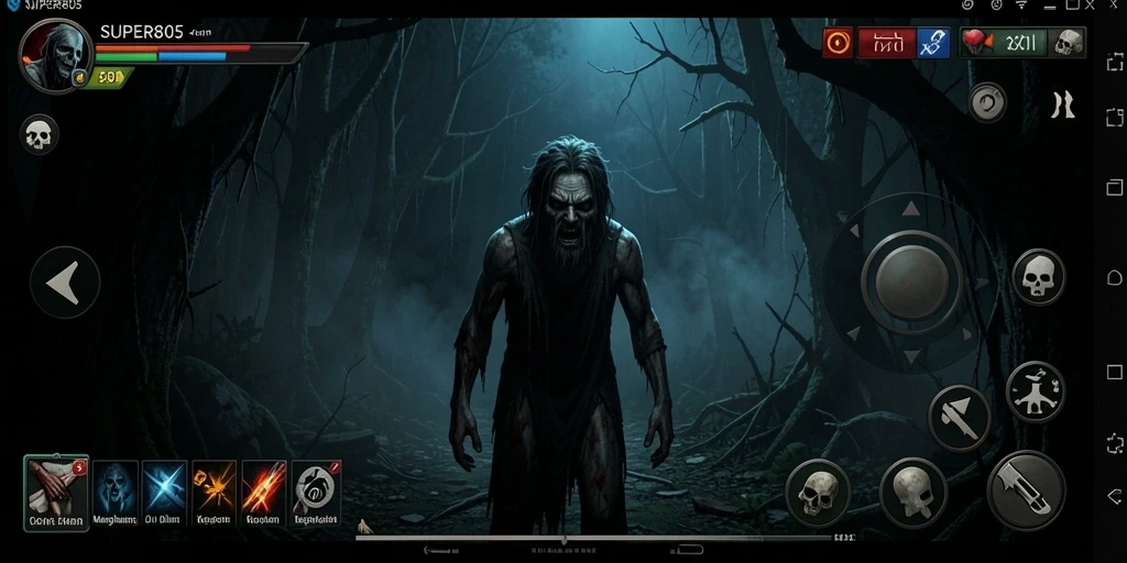 Screenshot menampilkan gameplay yang mencekam dan penuh ketegangan di SUPER805.