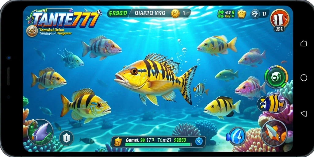 Tampilan gameplay TANTE777 dengan aksi tembak ikan yang seru