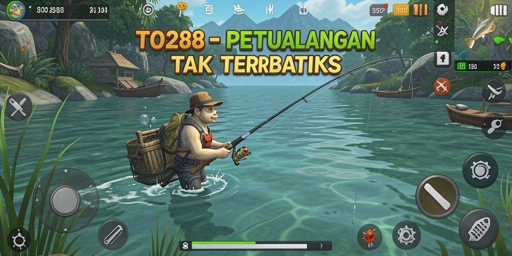 Gameplay menawan dalam TO288 saat menangkap ikan di danau.