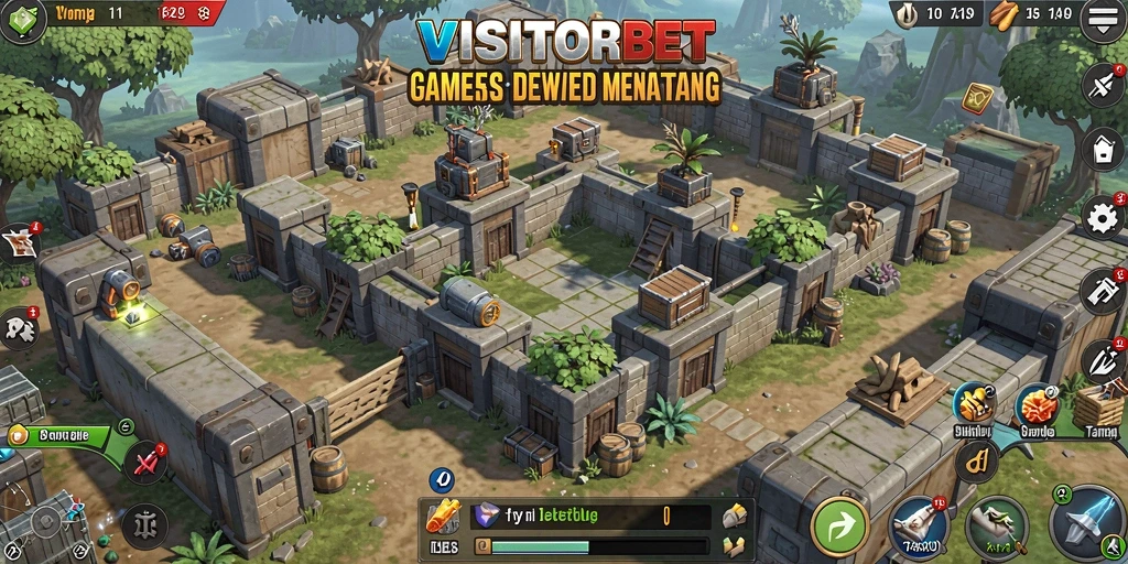 Gameplay seru VISITORBET dengan menara perlindungan di medan perang.